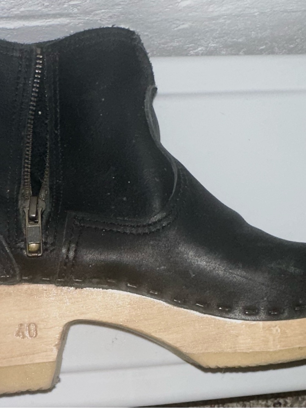 No. 6 Black Leather Side-Zip Clog Boots